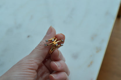 Signed AD 925 Sterling Silver Gold Vermeil Bypass Ring, Multi-Stone "Shooting Star" Spray Ring, Aurora Designer Statement Jewelry Size 7.5