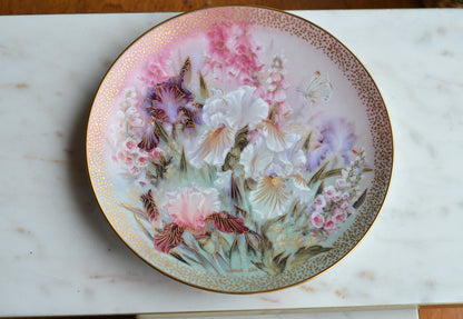 1991 Lena Liu “Iris Quartet” Collector Plate • W.S. George Fine China • Limited Edition • Symphony of Shimmering Beauty • Floral Iris Wall Art