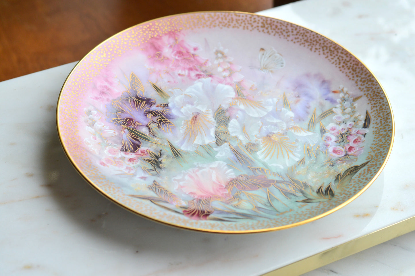 1991 Lena Liu “Iris Quartet” Collector Plate • W.S. George Fine China • Limited Edition • Symphony of Shimmering Beauty • Floral Iris Wall Art