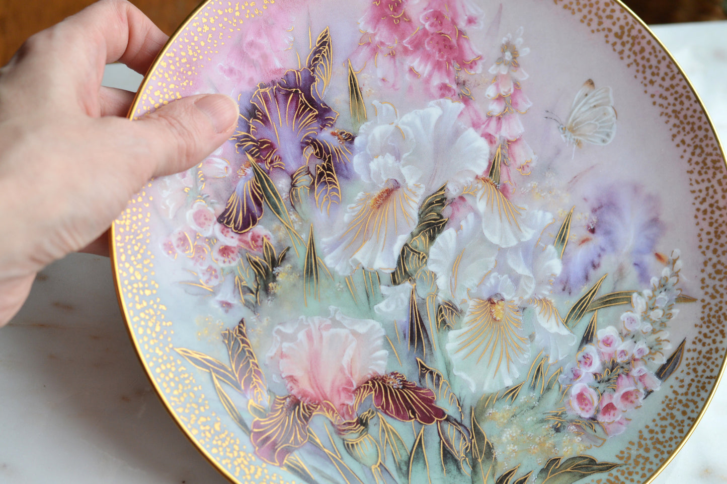 1991 Lena Liu “Iris Quartet” Collector Plate • W.S. George Fine China • Limited Edition • Symphony of Shimmering Beauty • Floral Iris Wall Art