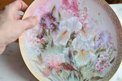 1991 Lena Liu “Iris Quartet” Collector Plate • W.S. George Fine China • Limited Edition • Symphony of Shimmering Beauty • Floral Iris Wall Art