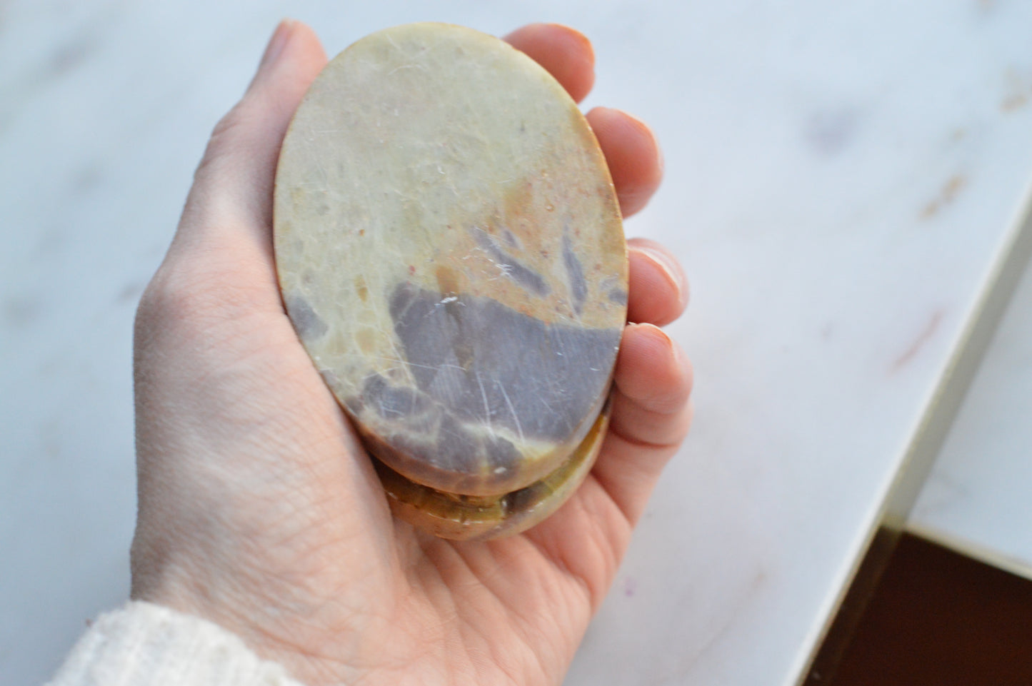 Vintage Hand-Carved Indian Soapstone Trinket Box, Mother of Pearl Floral Inlay, Reticulated Openwork Stone Jewelry Case, Marbled Boho Ring Dish