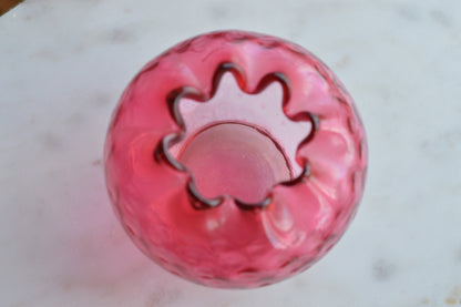 Vintage Fenton Cranberry Hobnail Glass Rose Bowl – Ruffled Edge, Pink Art Glass Vase, Mid-Century Collectible