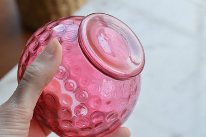 Vintage Fenton Cranberry Hobnail Glass Rose Bowl – Ruffled Edge, Pink Art Glass Vase, Mid-Century Collectible