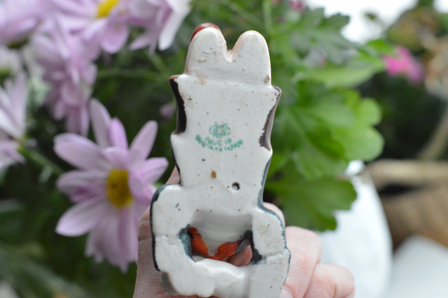 Vintage Hand-Painted Occupied Japan Porcelain Figurine - Little Boy Lying Down with Terrier Puppy Dog, c. 1945-1952