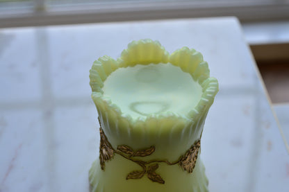 Northwood Uranium Custard Glass Spooner • Raised Gold Enamel • Antique Opaline Spoon Holder • Glows Under UV • 1898–1905 Victorian Glass