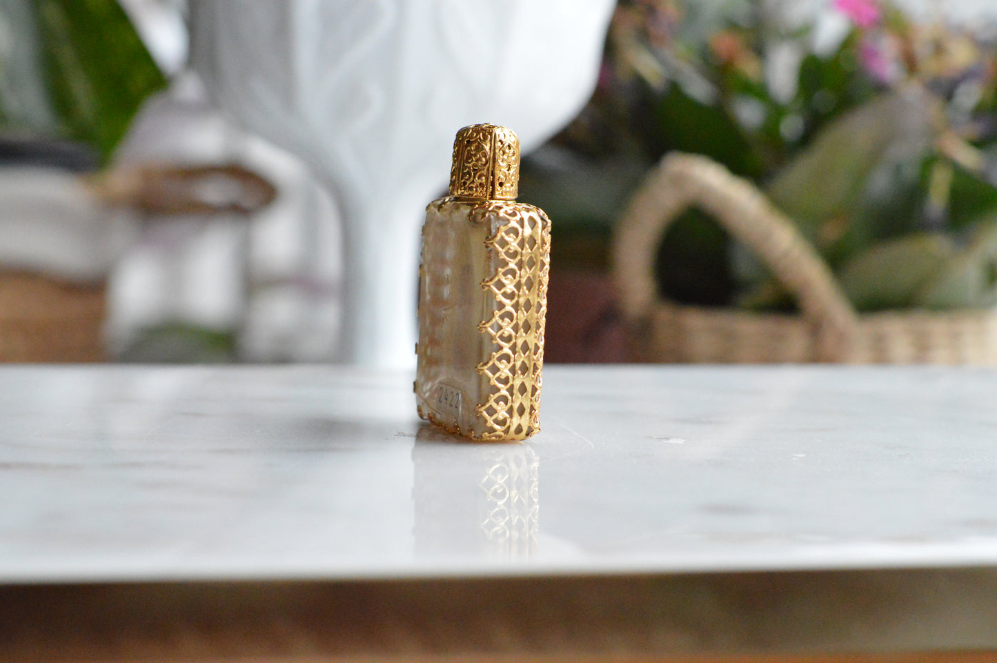 Vintage VIENNESE HANDCRAFT Petit Point Perfume Bottle, Hand-Stitched Floral Cream White Silk Tapestry, Austrian Brass Filigree Miniature