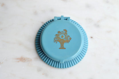 Vintage 1930s Cara Nome Single Loose Powder Compact, Langlois Boston Art Deco Blue Case CN 965, Gold Floral Basket Vanity Mirror, Rare 30s Cosmetic