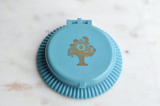 Vintage 1930s Cara Nome Single Loose Powder Compact, Langlois Boston Art Deco Blue Case CN 965, Gold Floral Basket Vanity Mirror, Rare 30s Cosmetic