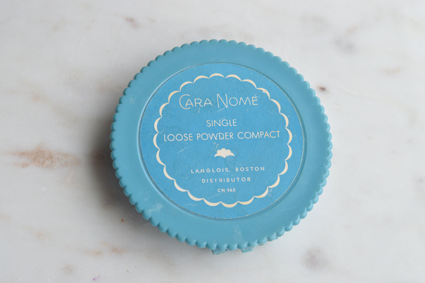 Vintage 1930s Cara Nome Single Loose Powder Compact, Langlois Boston Art Deco Blue Case CN 965, Gold Floral Basket Vanity Mirror, Rare 30s Cosmetic