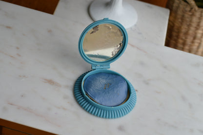 Vintage 1930s Cara Nome Single Loose Powder Compact, Langlois Boston Art Deco Blue Case CN 965, Gold Floral Basket Vanity Mirror, Rare 30s Cosmetic