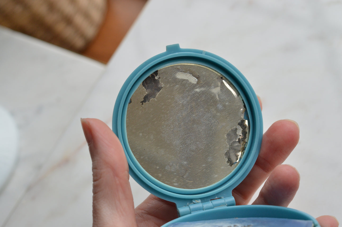 Vintage 1930s Cara Nome Single Loose Powder Compact, Langlois Boston Art Deco Blue Case CN 965, Gold Floral Basket Vanity Mirror, Rare 30s Cosmetic