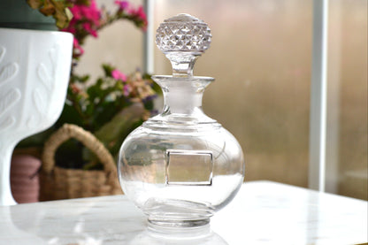 Vintage Clear Glass Globe Decanter, Mid-Century Modern Sphere Apothecary Bottle with Diamond Cut Faceted Stopper, Retro Perfume Bottle