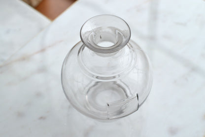Vintage Clear Glass Globe Decanter, Mid-Century Modern Sphere Apothecary Bottle with Diamond Cut Faceted Stopper, Retro Perfume Bottle