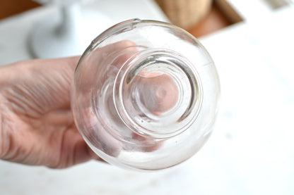 Vintage Clear Glass Globe Decanter, Mid-Century Modern Sphere Apothecary Bottle with Diamond Cut Faceted Stopper, Retro Perfume Bottle