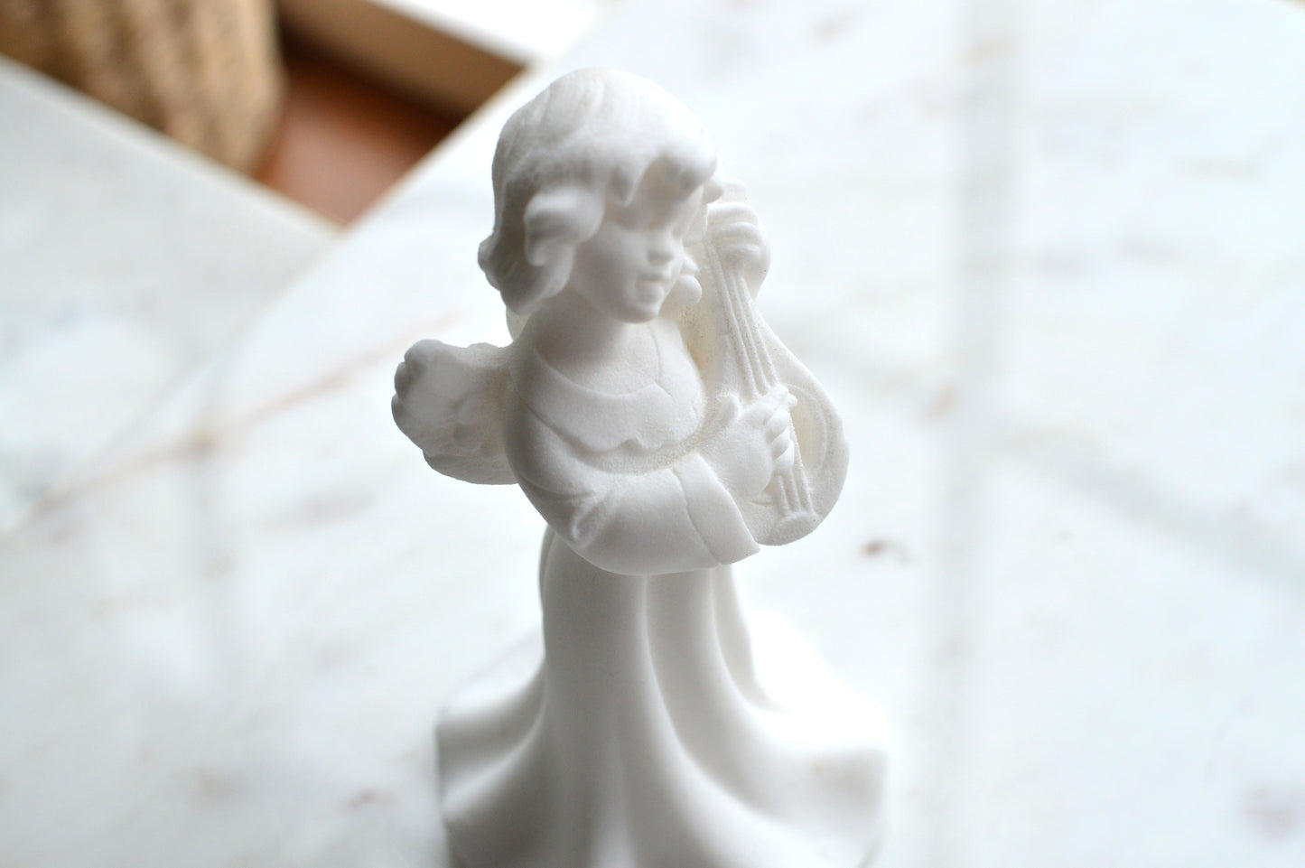 Vintage Bianchi Italian Alabaster Angel Figurine with Harp – Made in Italy