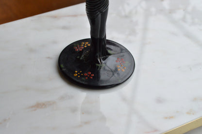 Rare 1930s Dermay Fifth Avenue NY Black Amethyst Glass Vanity Dish - Art Deco Nude Nymph Pedestal - Hand-Painted Enamel - Tiffin for Dermay