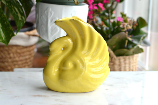 Vintage 1950s Yellow Ceramic Swan Planter, Mid-Century Modern Fanned Wing Art Pottery, Retro Chartreuse Succulent Pot, Kitsch Cottagecore Decor