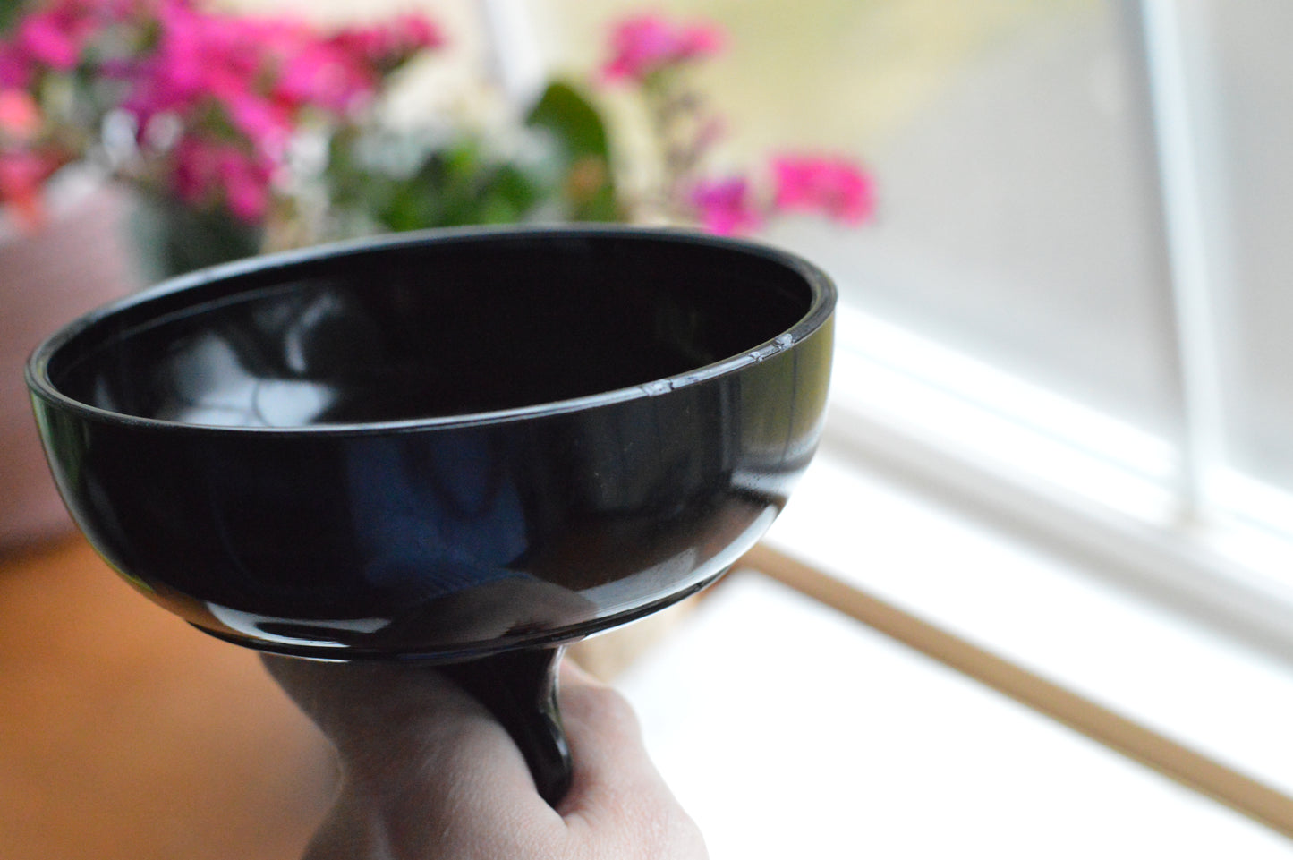 Rare 1930s Dermay Fifth Avenue NY Black Amethyst Glass Vanity Dish - Art Deco Nude Nymph Pedestal - Hand-Painted Enamel - Tiffin for Dermay