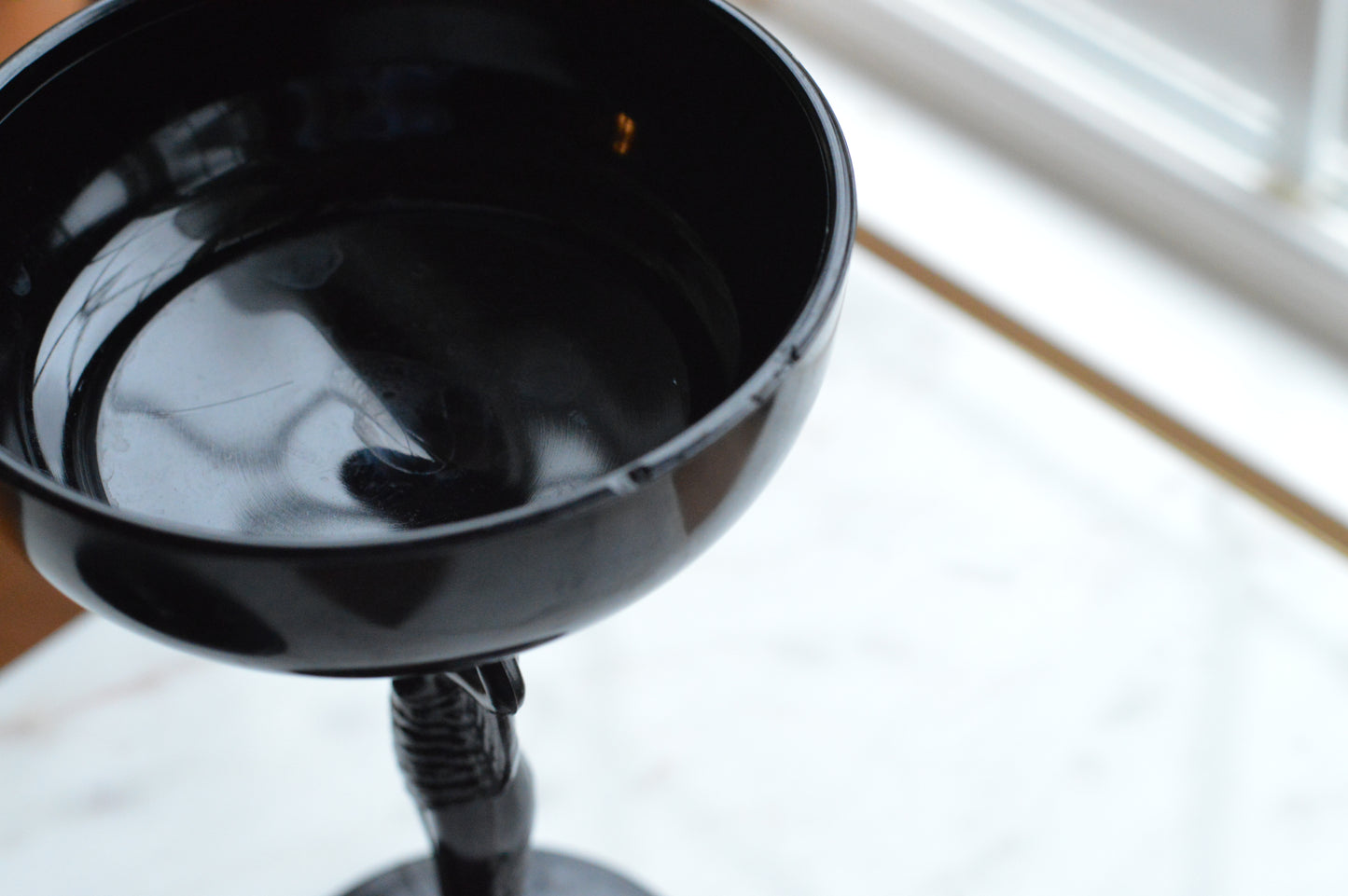 Rare 1930s Dermay Fifth Avenue NY Black Amethyst Glass Vanity Dish - Art Deco Nude Nymph Pedestal - Hand-Painted Enamel - Tiffin for Dermay