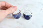 Vintage AVON Half Moon Hoop Earrings, Silver-Tone Crescent with Faux Sapphire Blue Stone & Rhinestones, Mid-Century Modern Pierced Hoops