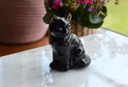 Vintage Fenton Black Cat Figurine – "Black Copper Rose" Pattern, Hand-Painted & Signed by J. Marr, Original Labels