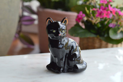 Vintage Fenton Black Cat Figurine – "Black Copper Rose" Pattern, Hand-Painted & Signed by J. Marr, Original Labels