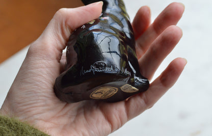 Vintage Fenton Black Cat Figurine – "Black Copper Rose" Pattern, Hand-Painted & Signed by J. Marr, Original Labels