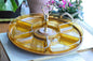 Vintage Mid Century Modern Lazy Susan - Thermo-Serv Westwood Amber Lucite 7 Piece Set - Faux Wood Base