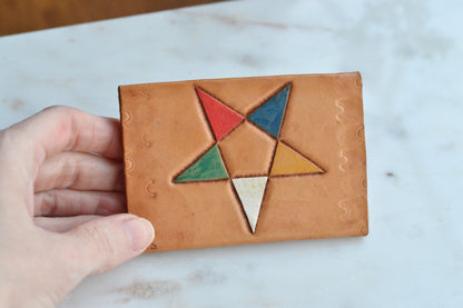 Vintage Order of the Eastern Star (OES) Tooled Leather Folding Mirror - Masonic Vanity Pouch