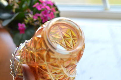 Antique Imperial Glass Diamond & Sunburst Fairy Lamp Shade - Marigold Carnival Glass Candle Cover & Lid - Bottomless Hurricane Shade - Rare Replacement Part