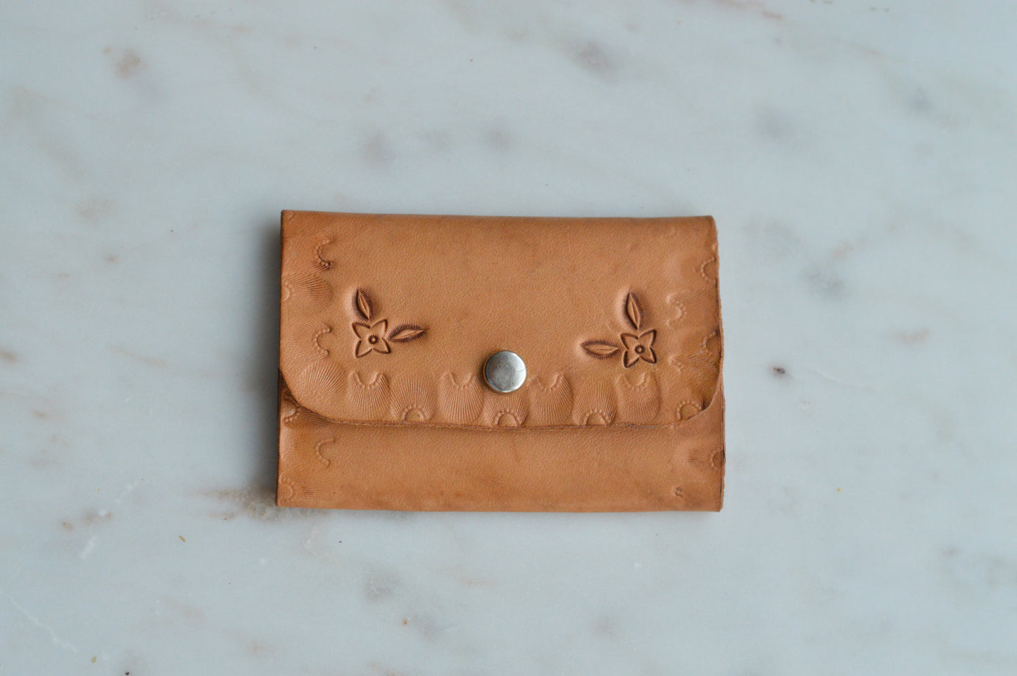 Vintage Order of the Eastern Star (OES) Tooled Leather Folding Mirror - Masonic Vanity Pouch