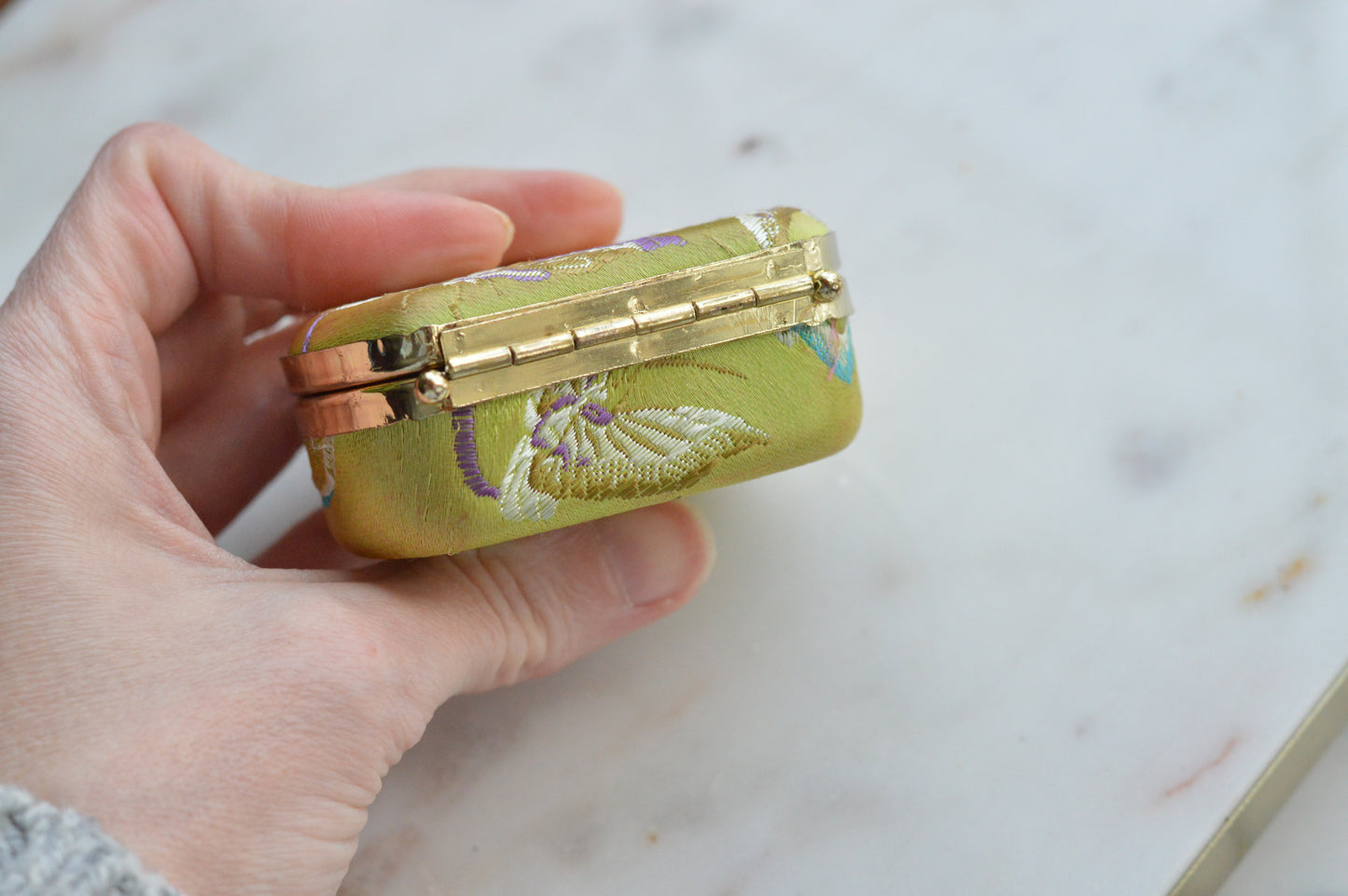 Vintage Japanese Kimono Silk Butterfly Ring Box - Brocade Travel Jewelry Case