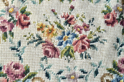 Vintage Petit Point Needlepoint Handbag - Floral Bouquet Embroidery - Ornate Gold Tone Kiss Lock Frame - Romantic Regency Style Purse