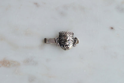Vintage Mexican Sterling Silver Tie Clip, Aztec Warrior Mask Tie Bar, Signed SOF Mexico 925, Mid-Century Modern Men’s Accessory