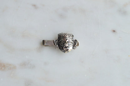 Vintage Mexican Sterling Silver Tie Clip, Aztec Warrior Mask Tie Bar, Signed SOF Mexico 925, Mid-Century Modern Men’s Accessory