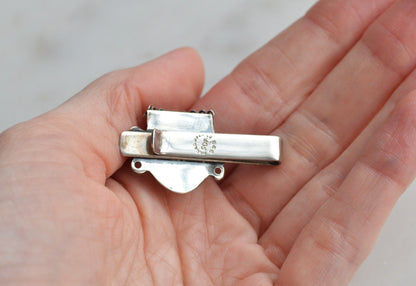 Vintage Mexican Sterling Silver Tie Clip, Aztec Warrior Mask Tie Bar, Signed SOF Mexico 925, Mid-Century Modern Men’s Accessory