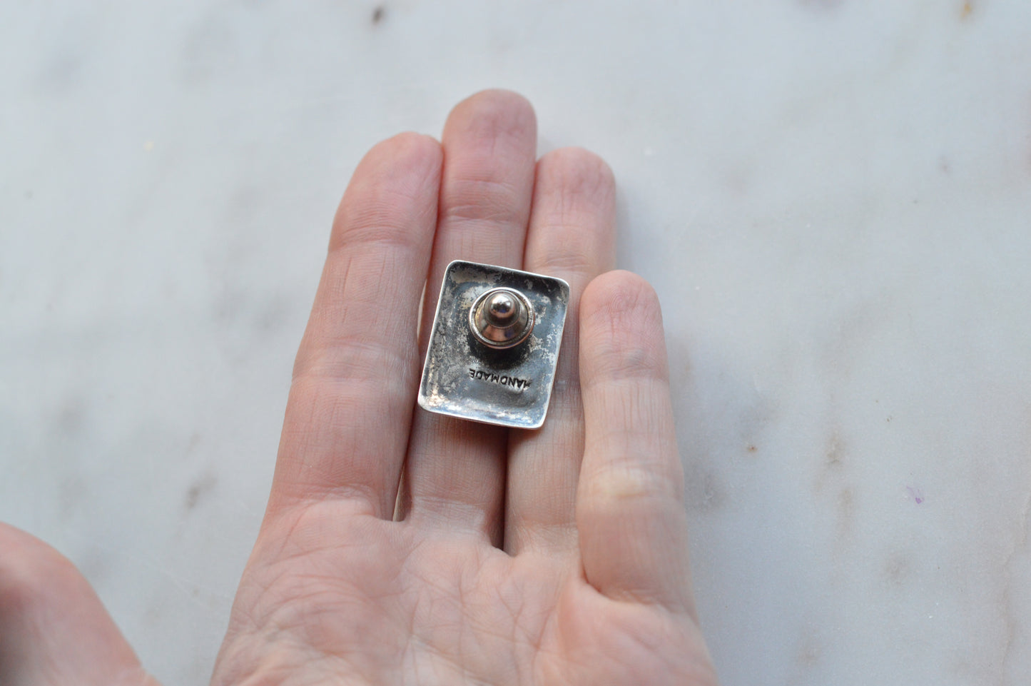 Vintage 1940s Handmade Sterling Silver Banded Agate Tie Tack Pin - Mid Century Artisan Southwestern Lapel Pin
