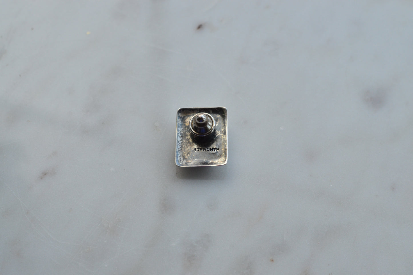 Vintage 1940s Handmade Sterling Silver Banded Agate Tie Tack Pin - Mid Century Artisan Southwestern Lapel Pin
