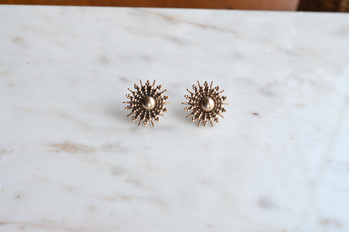 Vintage 1960s Gold Sunburst Stud Earrings - MCM Sputnik Starburst Jewelry - Retro Atomic Style