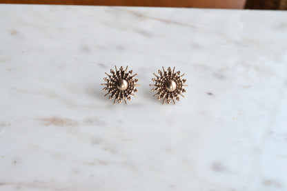 Vintage 1960s Gold Sunburst Stud Earrings - MCM Sputnik Starburst Jewelry - Retro Atomic Style
