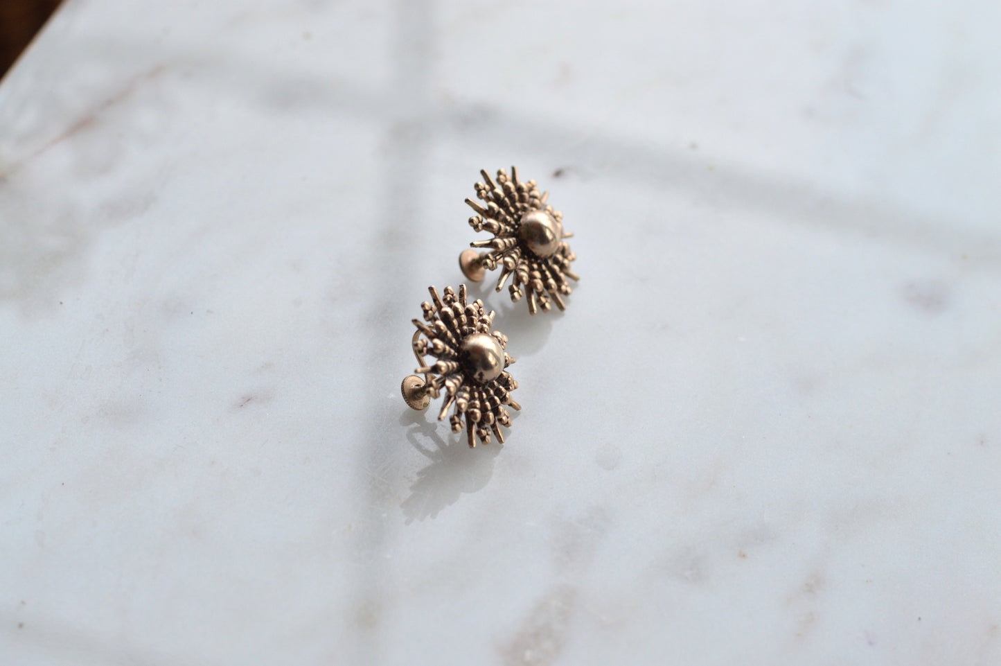 Vintage 1960s Gold Sunburst Stud Earrings - MCM Sputnik Starburst Jewelry - Retro Atomic Style