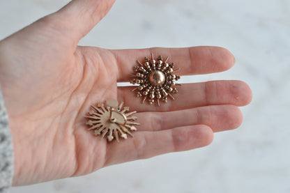 Vintage 1960s Gold Sunburst Stud Earrings - MCM Sputnik Starburst Jewelry - Retro Atomic Style