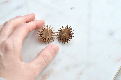 Vintage 1960s Gold Sunburst Stud Earrings - MCM Sputnik Starburst Jewelry - Retro Atomic Style