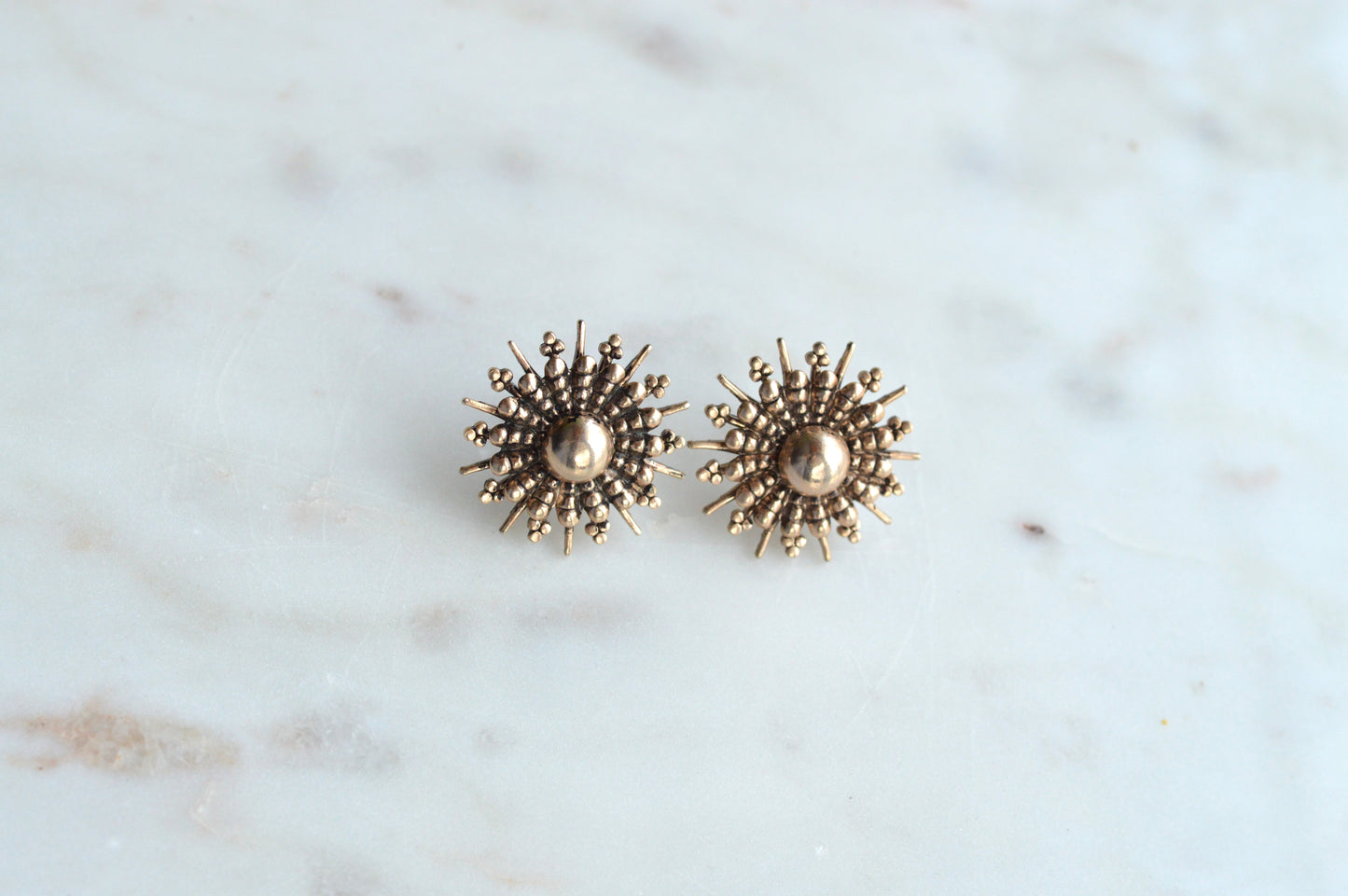 Vintage 1960s Gold Sunburst Stud Earrings - MCM Sputnik Starburst Jewelry - Retro Atomic Style