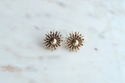 Vintage 1960s Gold Sunburst Stud Earrings - MCM Sputnik Starburst Jewelry - Retro Atomic Style