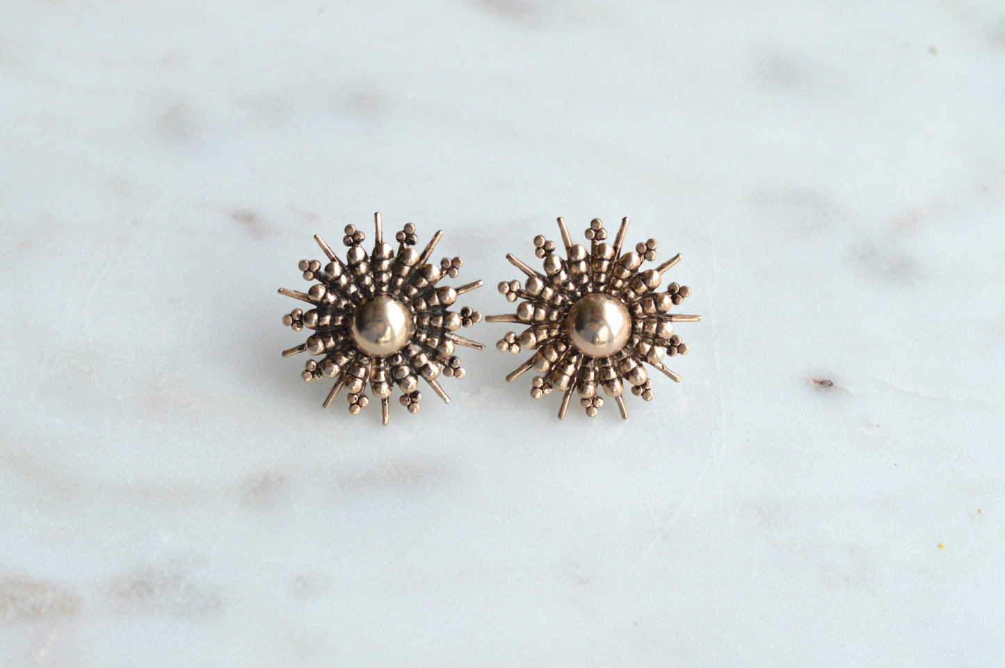 Vintage 1960s Gold Sunburst Stud Earrings - MCM Sputnik Starburst Jewelry - Retro Atomic Style