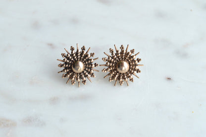 Vintage 1960s Gold Sunburst Stud Earrings - MCM Sputnik Starburst Jewelry - Retro Atomic Style