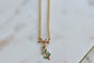 Vintage July Birth Month Necklace - 1970s Gold Script "July" Nameplate - Green Enamel Birth Flower Charm - Retro Boho Estate Jewelry