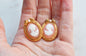 Vintage Avon Pink and White Cameo Earrings, Gold Tone Oval Studs with Bow and Faux Pearl Accents, Victorian Revival Style Estate Jewelry